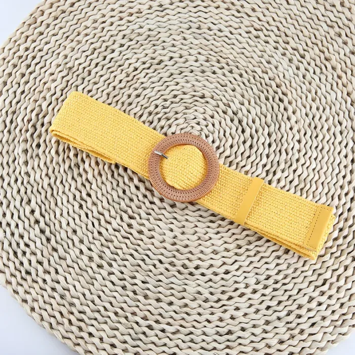 Vintage Bohemian Square Buckle Elastic Braided Belts Women Summer Wild Linen Weave Fake Straw Waist Belt Dress Shirt Decoration - Image 12