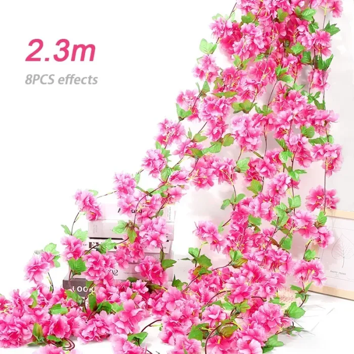 Artificial Flowers Cherry Blossom Sakura Garland Wedding Arch Garden Backdrop Home Party Decoration Silk Fake Plants Vine 230cm - Image 7