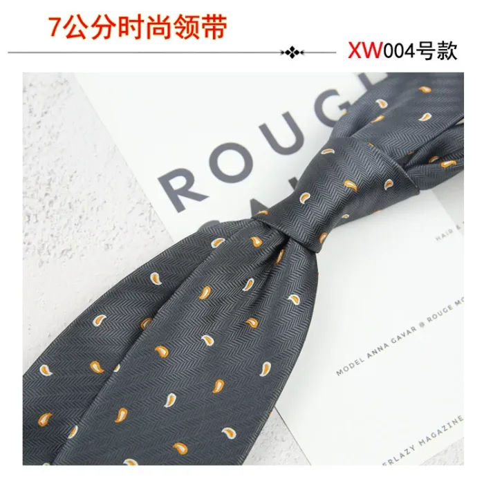 2024 New Korean 7cm Luxury Casual Neckties For Men Navy Brown Green Striped Neck Ties Formal Dress Suit Cravat Flower Red Tie - Image 15