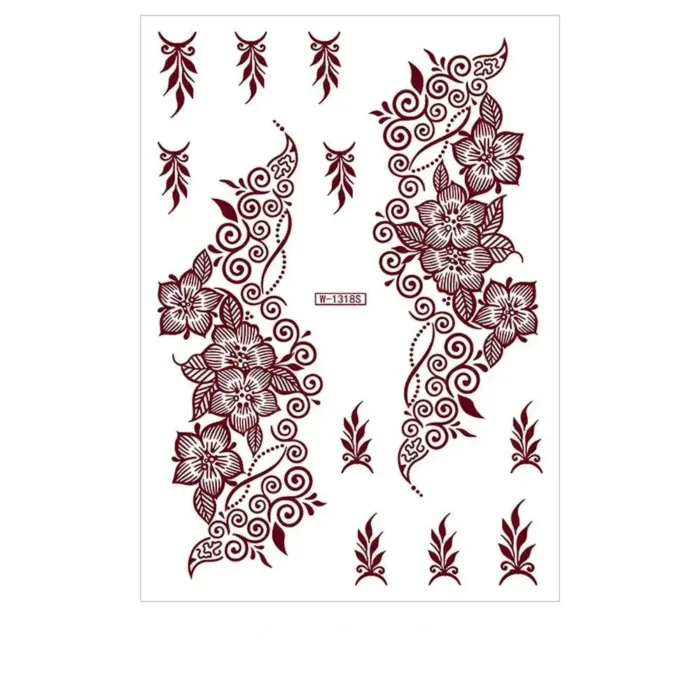 Red Lace Henna Tattoo Sexy Maroon Tattoo Stickers Waterproof India Mehndi Design Temporary Tattoos Finger Hand Tattoo for Women - Image 8
