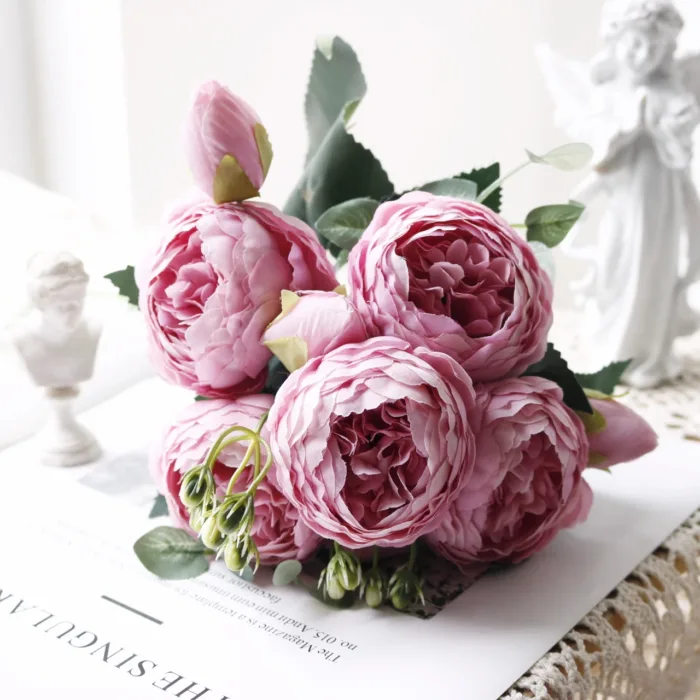 30cm Rose White Peony Artificial Flowers Bouquet 5 Big Head and 4 Bud Cheap Fake Flowers for Home Wedding Decoration Indoor - Image 5