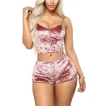 Women Sexy Nightwear Oil Shiny Lingerie Set Super Soft Sleepwear Sleeveless Short Underwear Casual Crop Tops Breath Pajamas Set - Image 3