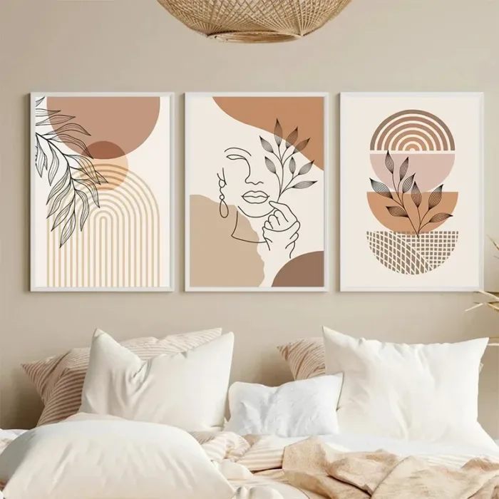 Creative Bohemian Light-colored Block Canvas Prints Nordic Minimalist Line Wall Art Poster for Living Room Bedroom & Home Decor - Image 1