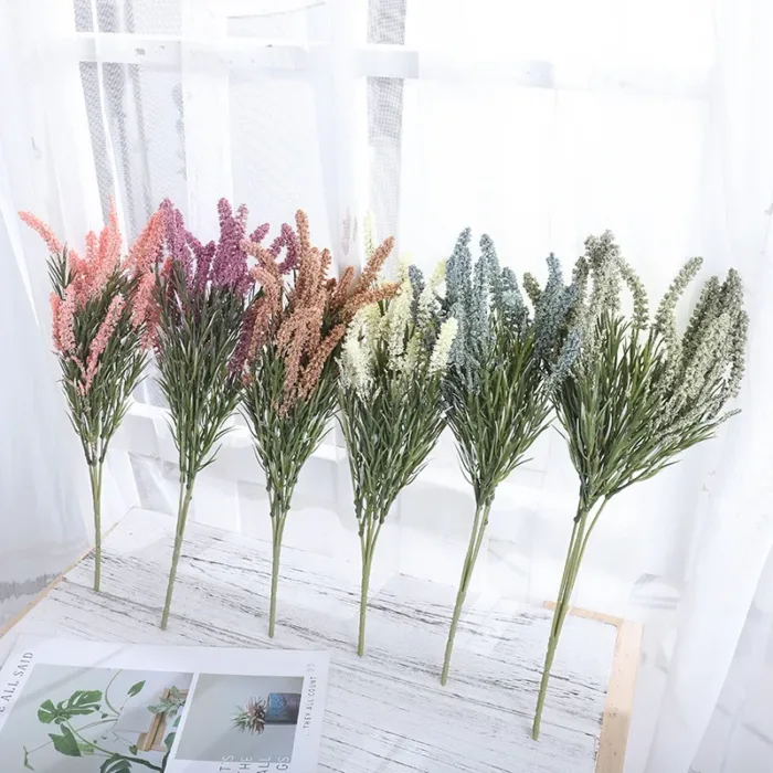 Artificial Lavender Autumn Flower White Foam Bridal Bouquet Plastic Fake Plant Grass For Christmas Home Wedding Table Decor - Image 5