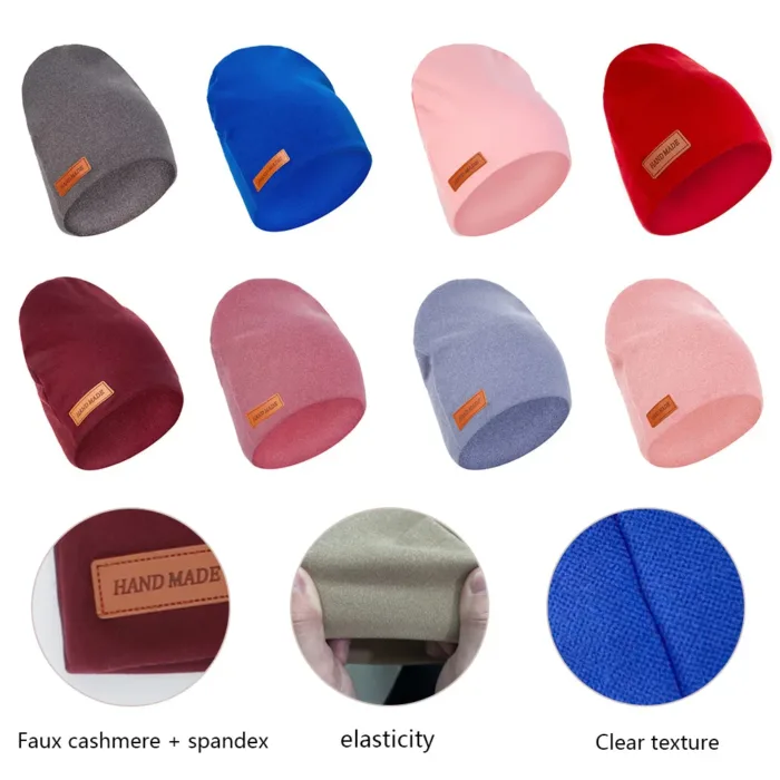 Solid Cashmere Baby Turban India Hats Newborn Boys Girls Autumn Winter Beanies Bonnet with Handmade Leather Tag Kids Headwraps - Image 4