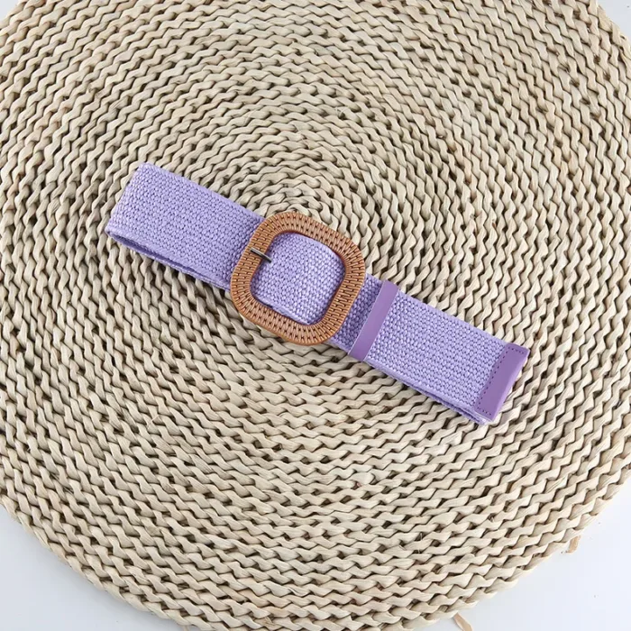 Vintage Bohemian Square Buckle Elastic Braided Belts Women Summer Wild Linen Weave Fake Straw Waist Belt Dress Shirt Decoration - Image 17