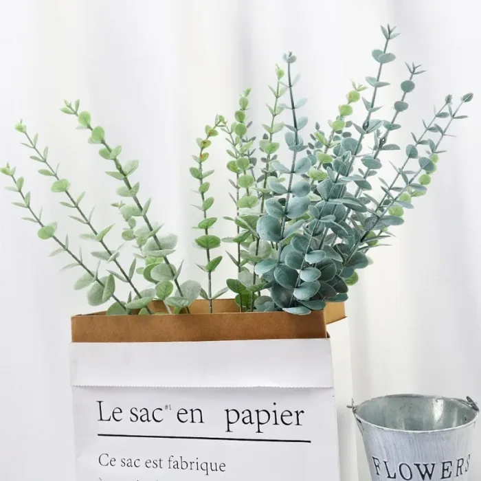 12/10PCS Eucalyptus Leaves Bunch Branch Artificial Plastic Plants Leaves Green Stems Wedding Faux Fake Flowers Cake DIY Decor - Image 3