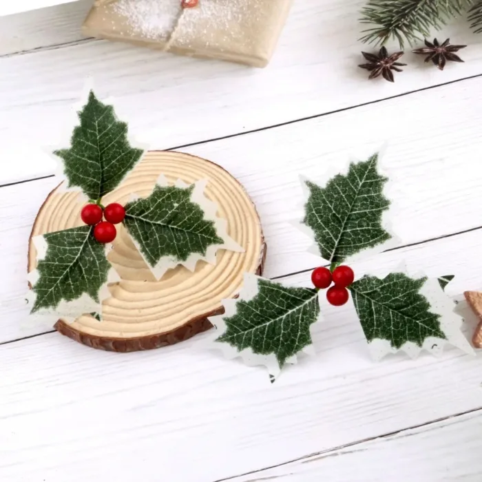 Artificial Holly Berries Green Leaves For DIY Christmas Wreath Wedding Flower Home Wedding Party Decoration Fake Berries - Image 6