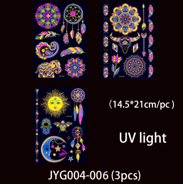 Luminous Temporary Tattoos Stickers Fluorescent Neon In Dark Illuminate Tattoo Elephant/Love Heart Shoulder Tattoo Party Sticker - Image 25
