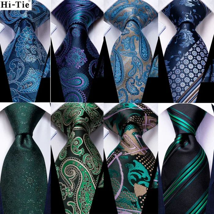 Hi-Tie Designer Black Blue Striped 63inch Silk Men Tie Extra Long Ties for Men Woven Classic 160cm Men Necktie Pocket Square Set - Image 1