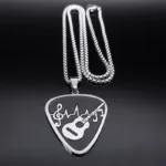 Rock Music Note Guitar Pick Necklace for Women Men Silver Color Stainless Steel Musical Symbol Chain Necklaces colares N7957S06 - Image 3