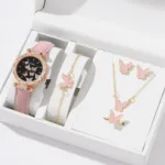 6/1pcs Set Women Watch Ring Necklace Earrings Bracelet Set Watches Butterfly Leather Strap Ladies Quartz WristWatch (No Box) - Image 3