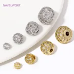 18K Gold Plated Brass with Zircon Round Spacer Beads,Bracelet Beads For Jewelry Making,Beads Separators,DIY Jewelry Accessories