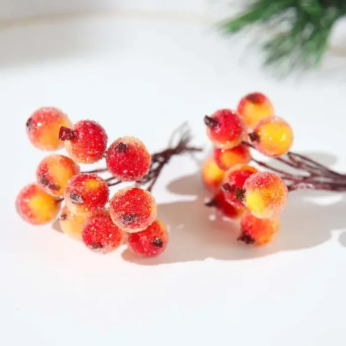 10pcs Mini Apple Fake Fruit glass Berries Artificial pomegranate red cherry Bouquet Stamen Christmas Apple Decorative - Image 3