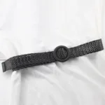 Braided Waist Belt Black Coffee Female Belt Vintage Boho Round Wooden Smooth Buckle Fake Straw Wide Belts Waist Strap For Women - Image 10