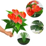 18 Heads Artificial Anthurium Red Green Plastic Plants Home Garden Living Room Bedroom Decoration Fake Plants Home Decor - Image 3