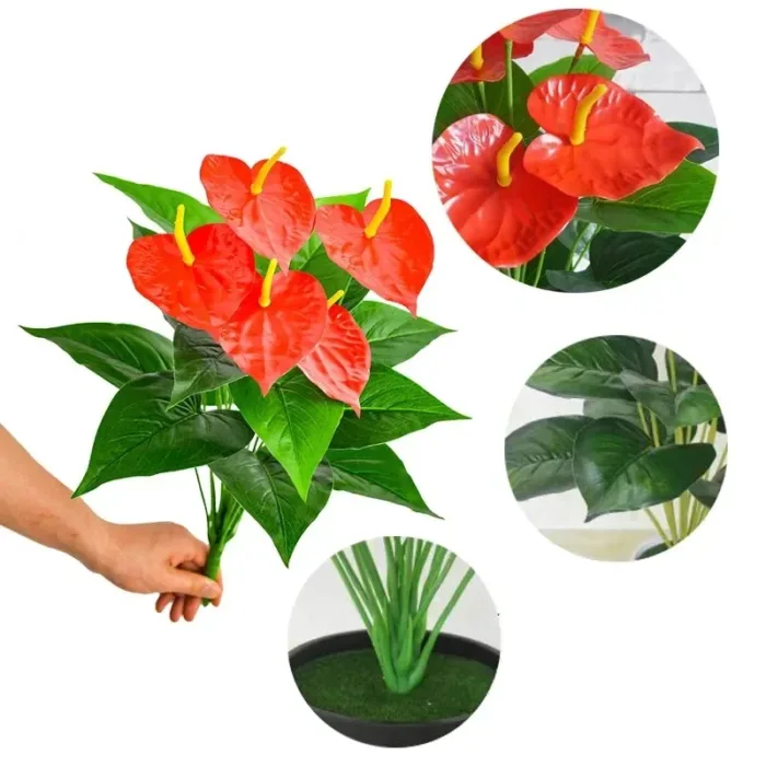 18 Heads Artificial Anthurium Red Green Plastic Plants Home Garden Living Room Bedroom Decoration Fake Plants Home Decor - Image 3