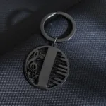 Musical symbol piano hollow style gold-plated keychain, silver and black stainless steel keychain, men's gift, family wear - Image 11