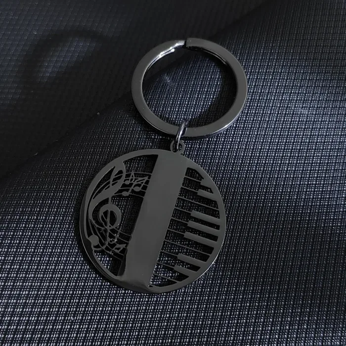 Musical symbol piano hollow style gold-plated keychain, silver and black stainless steel keychain, men's gift, family wear - Image 11