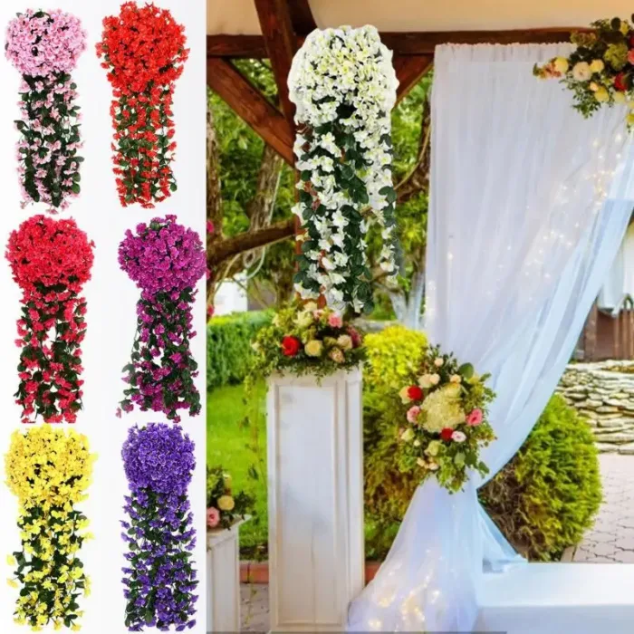 10-1Pack Artificial Violet Flower Vines Plastic Fake Flowers Wall Hanging Plants Wisteria Garland Wedding Home Garden Decoration - Image 2