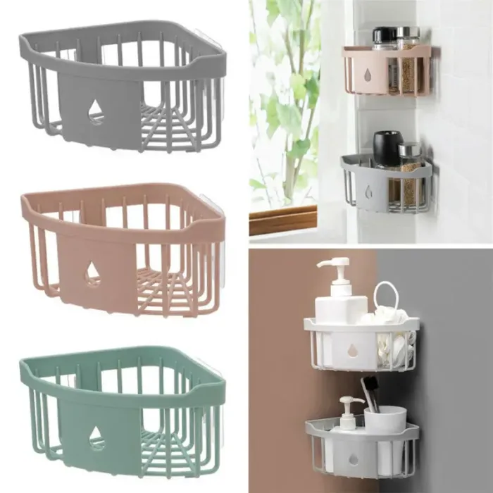 Kitchen Free Hole Shelf Bathroom Bathtub Wall Mounted Storage Rack Organizer Accessories Shower Corner - Image 1