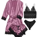 European and American women's pajamas underwear 4-piece set Lei suspender pajamas women's summer set nightgown nightgown - Image 4