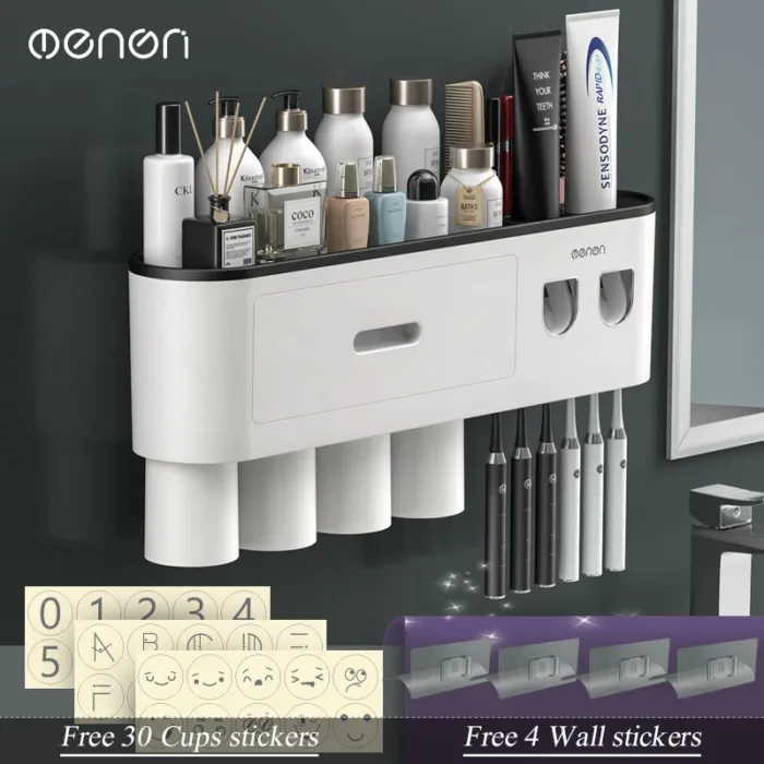 MENGNI-Magnetic Adsorption Inverted Toothbrush Holder Wall -Automatic Toothpaste Squeezer Storage Rack Bathroom Accessories - Image 15