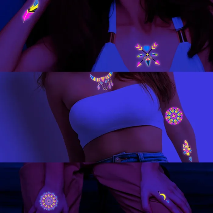 Luminous Temporary Tattoos Stickers Fluorescent Neon In Dark Illuminate Tattoo Elephant/Love Heart Shoulder Tattoo Party Sticker - Image 4