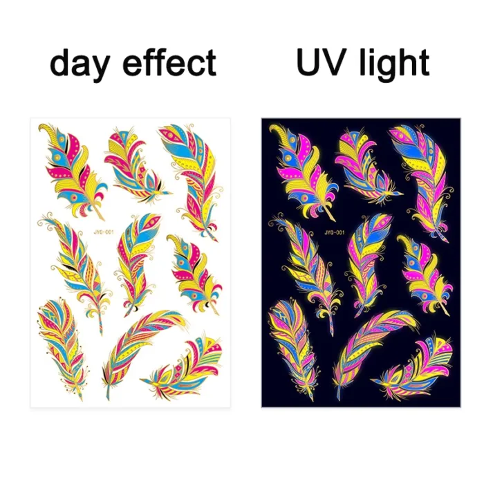 Luminous Temporary Tattoos Stickers Fluorescent Neon In Dark Illuminate Tattoo Elephant/Love Heart Shoulder Tattoo Party Sticker - Image 30