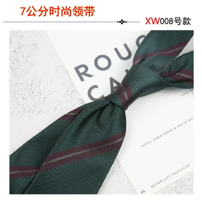 2024 New Korean 7cm Luxury Casual Neckties For Men Navy Brown Green Striped Neck Ties Formal Dress Suit Cravat Flower Red Tie - Image 25