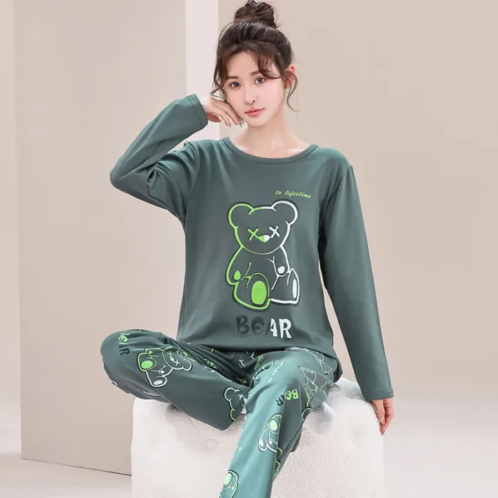 Big Size M-4XL Couple Pajamas Set Cute Cartoon Knited Cotton Sleepwear Women and Men Long Sleeve Pijamas Mujer - Image 3