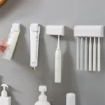 1pc Punch-free Wall-mounted Toothbrush Holder Toothpaste Holder Toothpaste Storage Rack Bath Organizer Bathroom Accessories