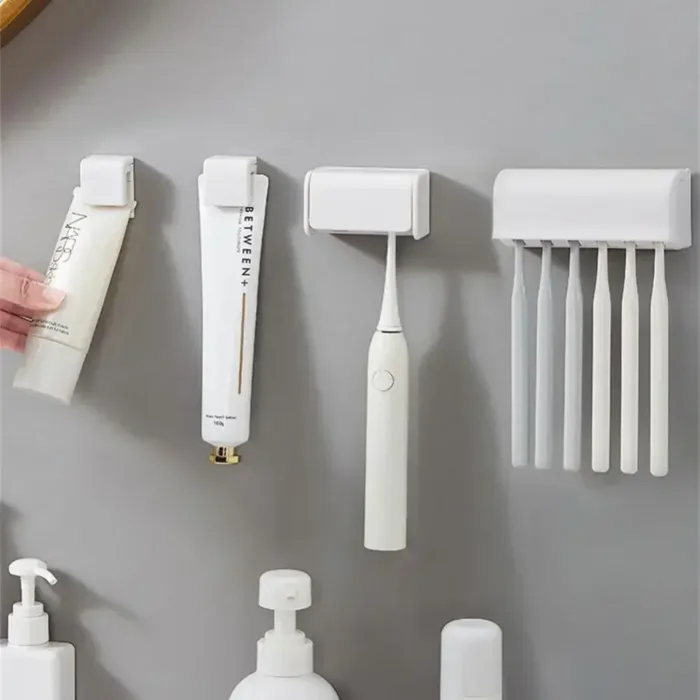 1pc Punch-free Wall-mounted Toothbrush Holder Toothpaste Holder Toothpaste Storage Rack Bath Organizer Bathroom Accessories - Image 1