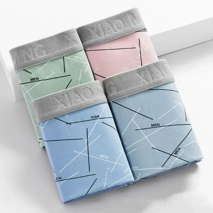 Thin Breathable Cotton Crotch Line Middle Waist Milk Silk Boxers Letter Underwear Men Panties Shorts - Image 1