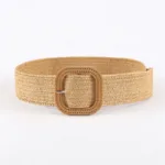 Vintage Bohemian Square Buckle Elastic Braided Belts Women Summer Wild Linen Weave Fake Straw Waist Belt Dress Shirt Decoration