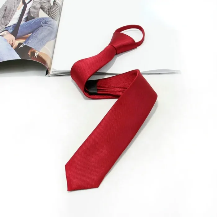 5cm Pre-tied Neck Tie Mens Skinny Zipper Ties Red Black Blue Solid Color Slim Narrow Bridegroom Party Dress Necktie Student Girl - Image 6