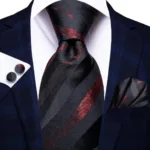 Hi-Tie Designer Black Blue Striped 63inch Silk Men Tie Extra Long Ties for Men Woven Classic 160cm Men Necktie Pocket Square Set - Image 40