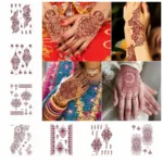 Red Lace Henna Tattoo Sexy Maroon Tattoo Stickers Waterproof India Mehndi Design Temporary Tattoos Finger Hand Tattoo for Women - Image 3