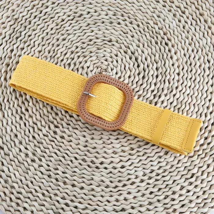 Vintage Bohemian Square Buckle Elastic Braided Belts Women Summer Wild Linen Weave Fake Straw Waist Belt Dress Shirt Decoration - Image 8