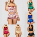 Women Sexy Nightwear Oil Shiny Lingerie Set Super Soft Sleepwear Sleeveless Short Underwear Casual Crop Tops Breath Pajamas Set - Image 6