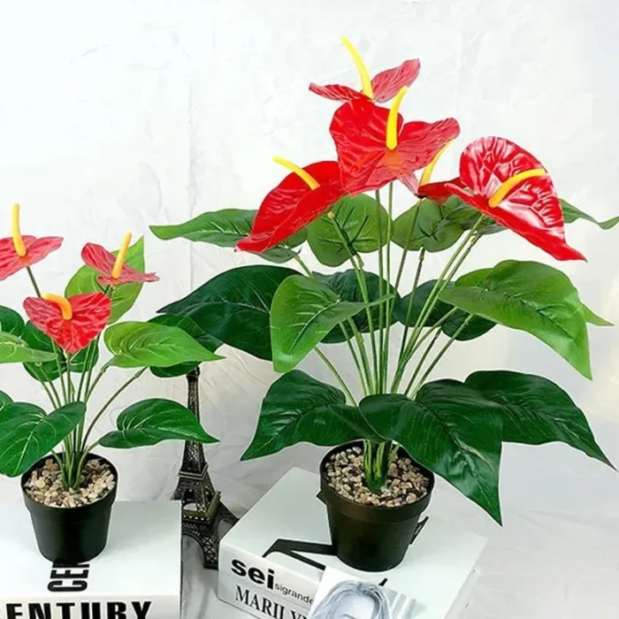 18 Heads Artificial Anthurium Red Green Plastic Plants Home Garden Living Room Bedroom Decoration Fake Plants Home Decor - Image 4