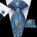 Hi-Tie Designer Black Blue Striped 63inch Silk Men Tie Extra Long Ties for Men Woven Classic 160cm Men Necktie Pocket Square Set - Image 3