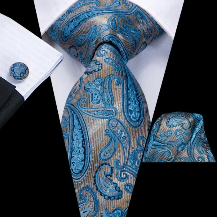 Hi-Tie Designer Black Blue Striped 63inch Silk Men Tie Extra Long Ties for Men Woven Classic 160cm Men Necktie Pocket Square Set - Image 3