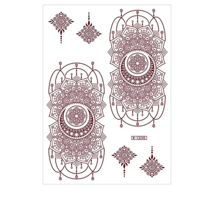 Red Lace Henna Tattoo Sexy Maroon Tattoo Stickers Waterproof India Mehndi Design Temporary Tattoos Finger Hand Tattoo for Women - Image 15