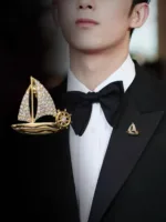 Exquisite Small Sailboat Brooch Pins for Women Men Unisex Rhineston Zircon Lapel Pins Successful Badge Party Suit Jewelry Gifts - Image 2