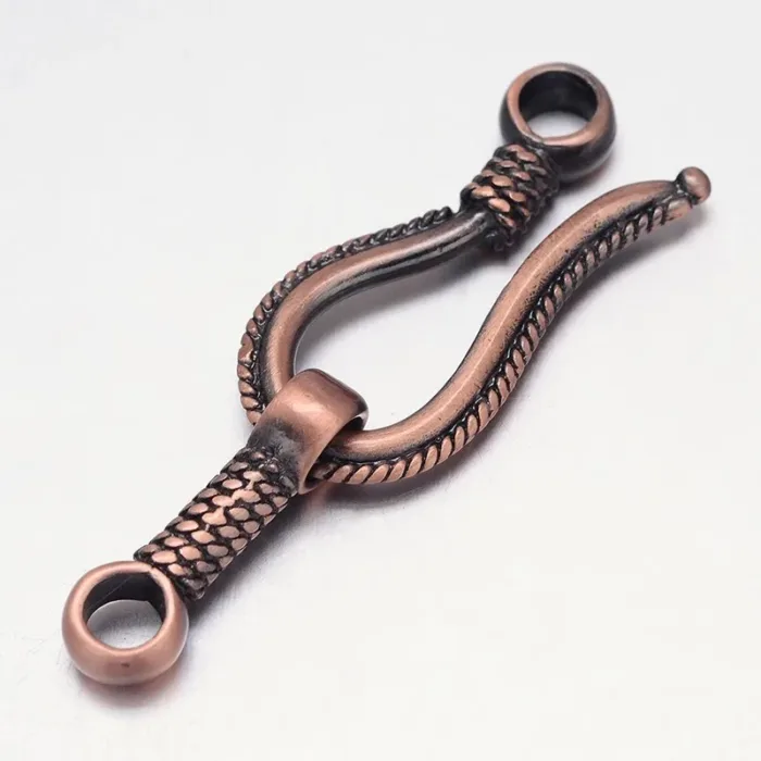2Set Rack Plating Brass Hook and S-Hook Clasps Nickel Free Brushed Red Copper 45x14x4mm Hole: 3.5mm for fashion jewelry - Image 4