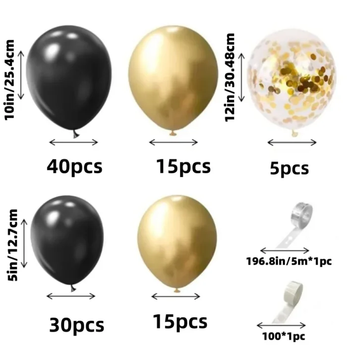 107pcs black gold balloon set. Graduation season New Year's Retirement Wedding Birthday Gender reveal party supplies decoration - Image 2