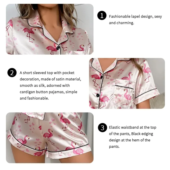 Women's Floral Print Pajama Set Short Sleeve Button Up Top and Elastic Waistband Shorts for Comfortable Sleep and Lounging - Image 5