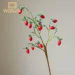 Pomegranate Branch With Leaves Red Artificial Flowers Fake Fruit Flores For Home Christma Vase Decoration Outdoor Garden - Image 9