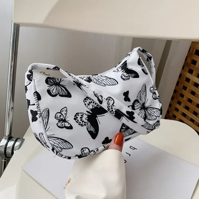 Women Shoulder Bag Fashion Animal Pattern Print Bag Casual Nylon Butterfly Leopard Zebra Cow Print Women Handbag Underarm Bags - Image 7